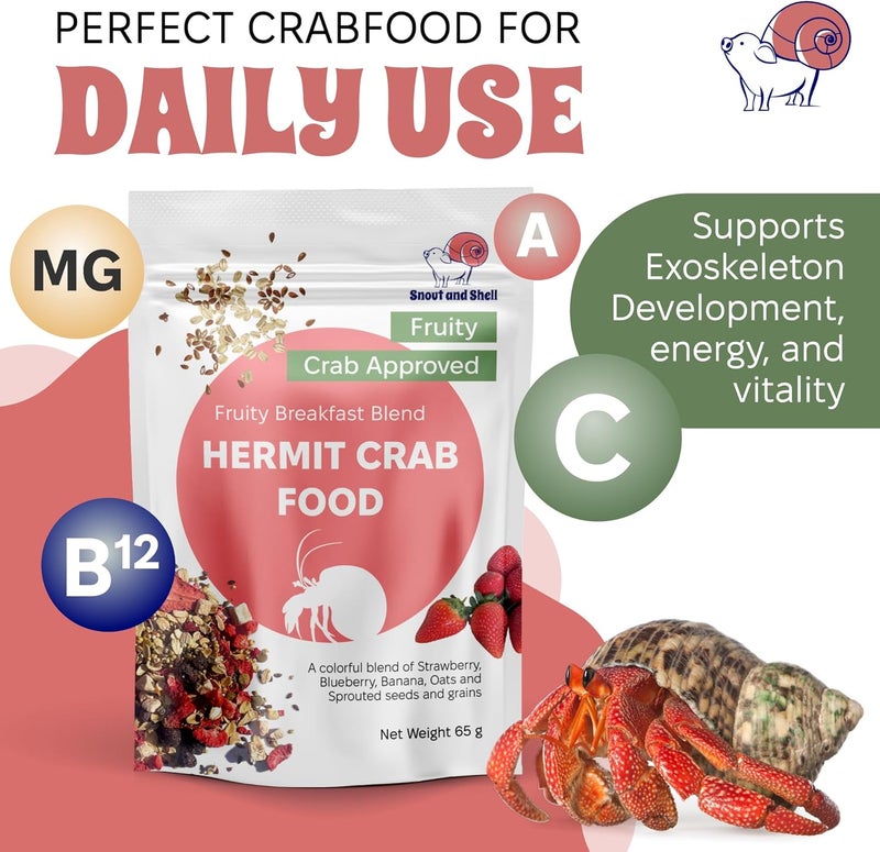 Snout and Shell Natural Hermit Crab Food – High-Protein Hermit Food with Real Fruit and Sprouted Grains – 65 g (2.3 oz) Crab Food for Pet Hermit Crabs by - Image 2